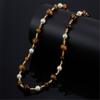 Natural Tigers Eye Stone And Pearls Beaded Necklace Handcrafted Sturdy Hand strung Beaded Necklace For Elegant Occasions