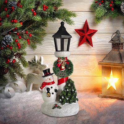 Snowman Xmas Tree Wreath Statue Glowing Christmas Ornament with Light Novelty Sculpture Decor