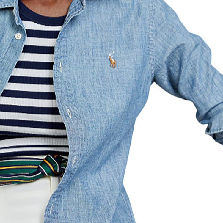 Polo Ralph Lauren Solid Color Single-Breasted Point Collar Long Sleeve Shirt Women shirts Light-Blue 211700308-001