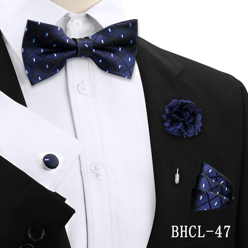 Korean Style 4-Piece Men's Bow Tie & Pocket Square Set for Weddings & Formal Events