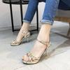 Golden Rhinestone High-heeled Sandals Women's Summer 2025 New Fashion High-end Sexy Stiletto High-heeled Women's Shoes