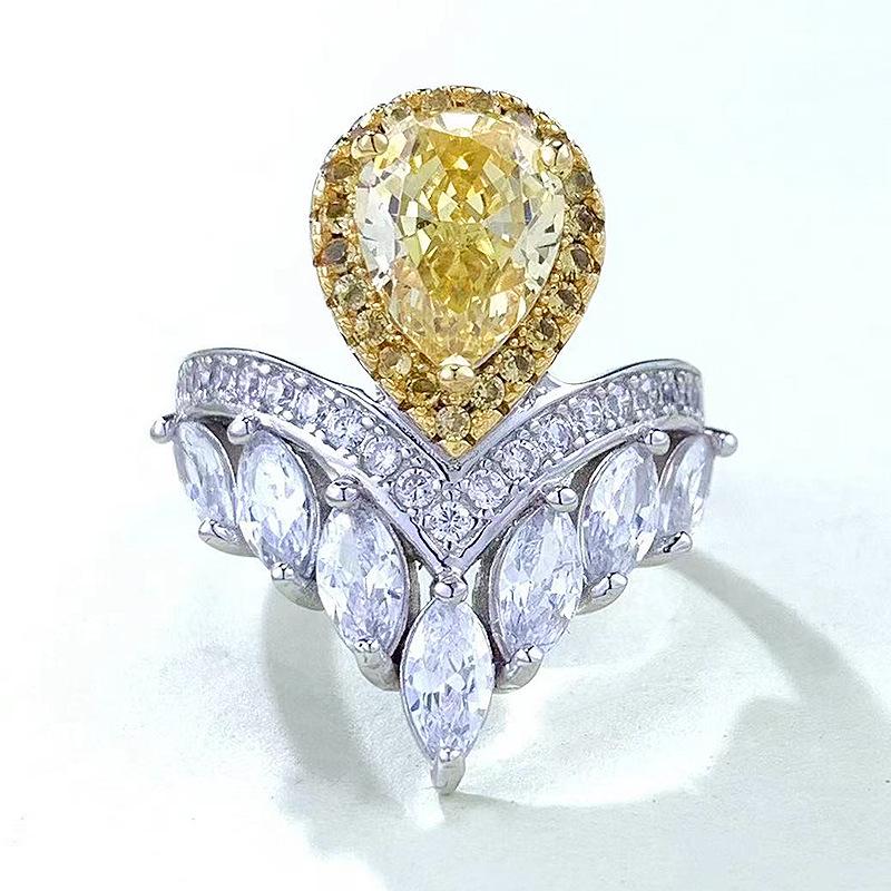 Xiancan Jewelry S925 Silver High Carbon Diamond Teardrop Crown Ring (2023 Light Luxury Design)