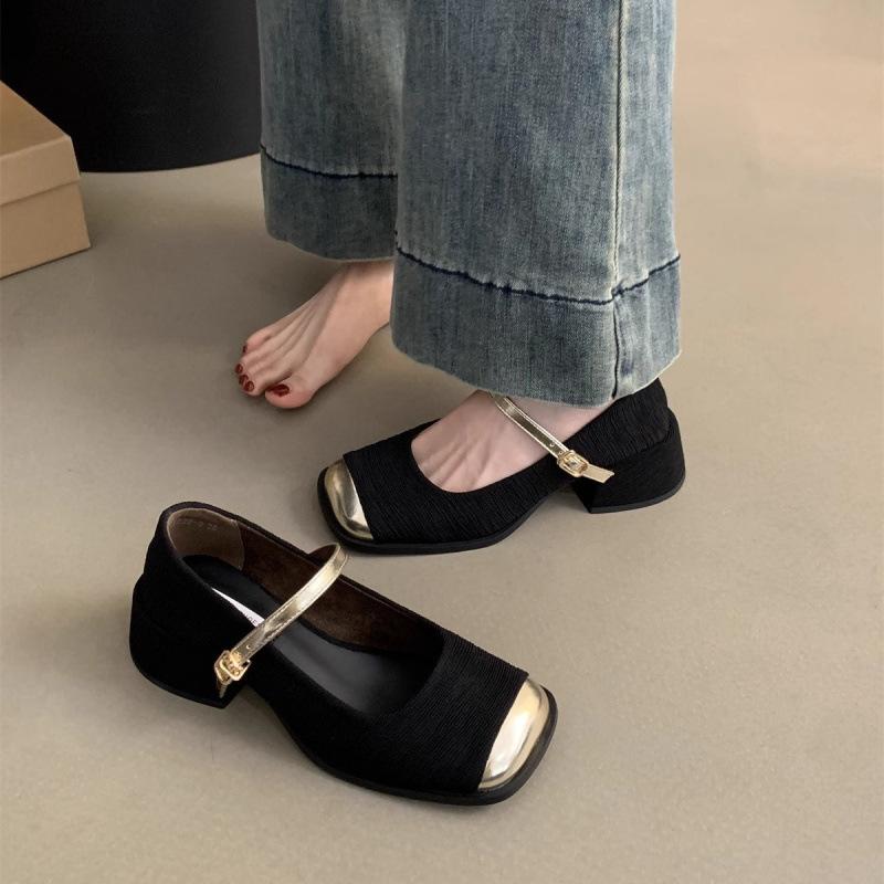 Shallow single shoes women's new spring and summer temperament 2025 square head Mary Jane shoes high heels