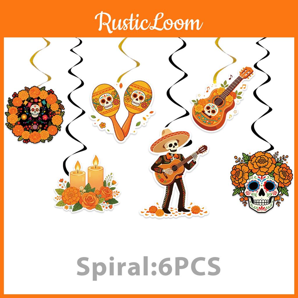 Mexican Day Of The Dead Party Decor Banner And Tableware Set With Paper Plates For Festive Celebrations