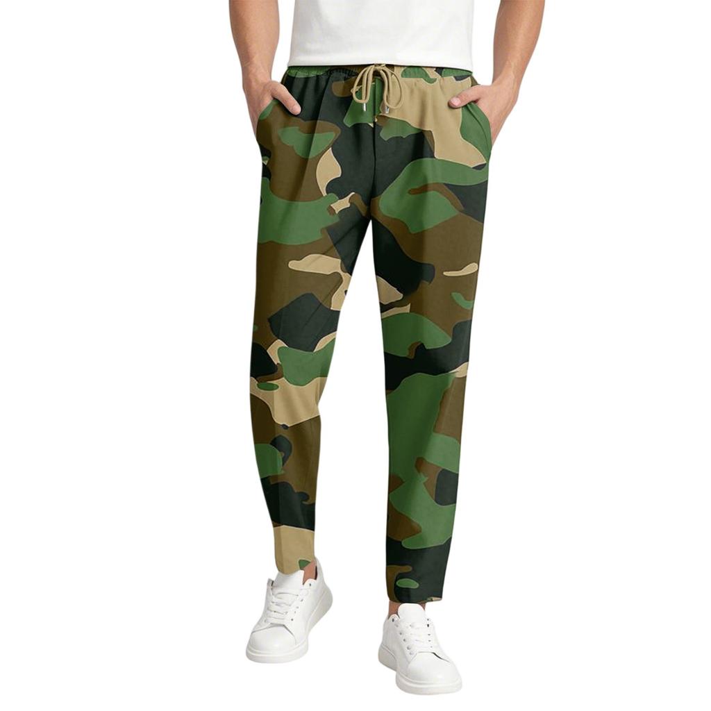 Herren Casual Camouflage Lange Hose, Elastischer Bund mit Kordelzug, Leicht und Slim Fit, Mit Taschen, Bequem und Atmungsaktiv