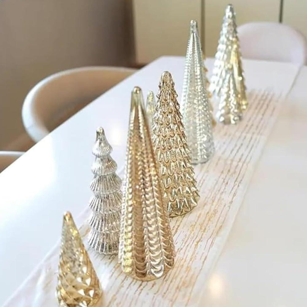 Sada 5 kreativních vánočních stromků z rtuťového skla Stříbrné vánoční ozdoby pro vánoční výzdobu