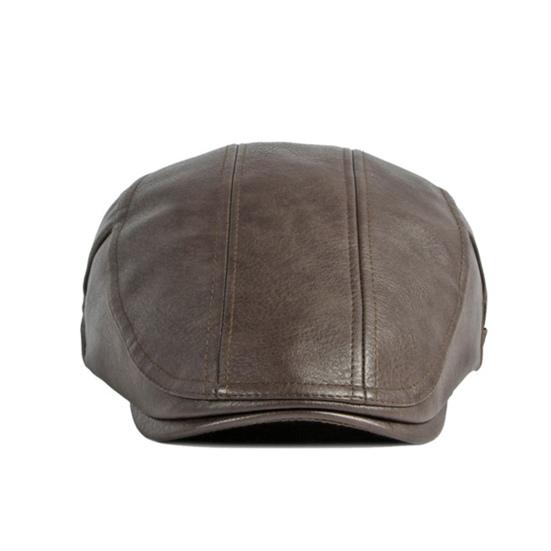 Men Advanced Hat Retro Faux Leather Retro British Style Solid Color Firm Stitching Windproof Thicken Warm Beret Newsboy Cap