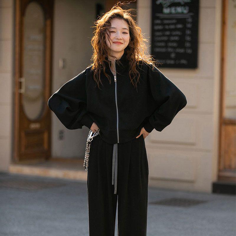 

Women s Autumn 2026 Stylish Stand-up Collar Cardigan Jacket and Loose Hoodie Sportswear Set L [115-125 lbs]