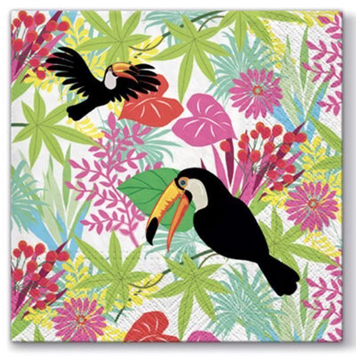 Serviettes en papier - Les toucans - Lot de 20 - 33 x 33 cm - Vert - Pratiques pour pique-nique