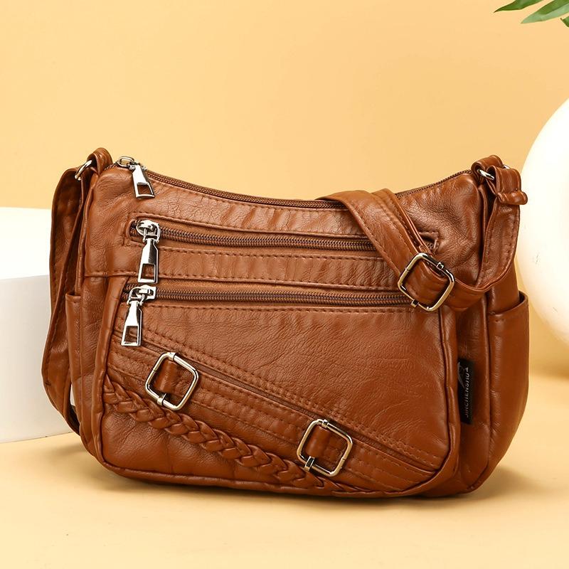 Retro Fashion Trend Four Seasons Soft Leather Multi-compartment Multi-pocket High-end Multi-compartment Single Shoulder Messenger Bag Women's Bag