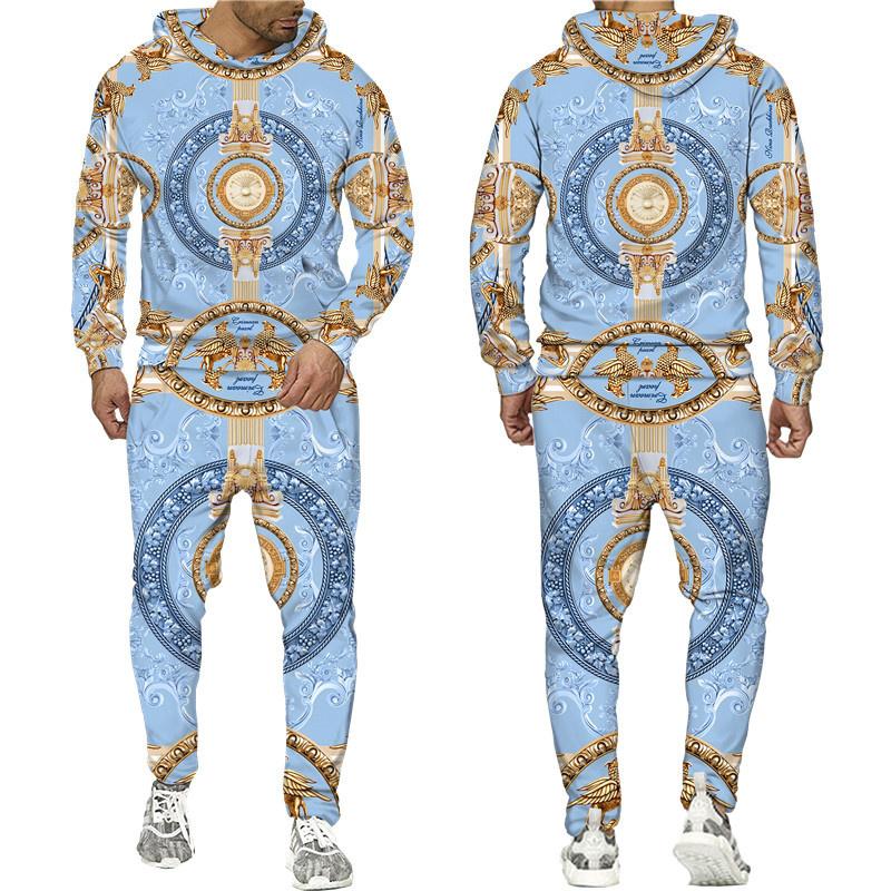 

Розкішний чоловічий костюм із 2 предметів із золотистим квітковим візерунком, худі/штани/комплект у стилі ретро-бароко, хіп-хоп, чоловічий/жіночий спортивний костюм XL рожевий