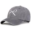 Unisex Bow Embroidery Adjustable Washed Baseball Hat Cute Golf Caps Spring Autumn Outdoor Leisure Hats Travel Accessories for Women Men