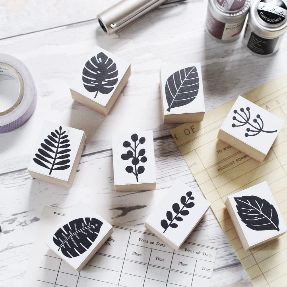 Cute Wooden Rubber Stamp Set with Leaf and Botanical Monstera Perfect for Letter and Perfect as a Made in Japan Design, Bridal, Cards, Paper,