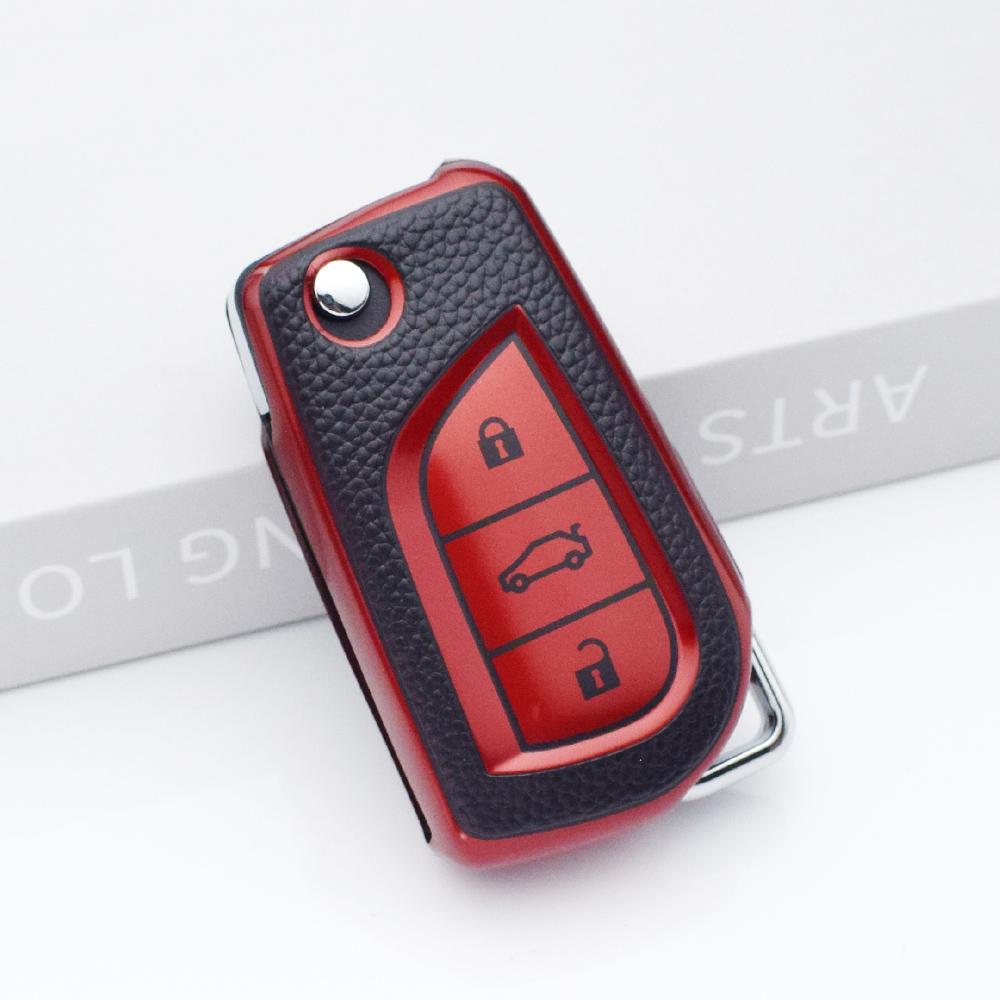 3 Buttons TPU Leather For Toyota Highlander Camry RAV4 Aygo Yaris Car Flip Key Cover Case Auto Shell Holder Fob Bag Keychain