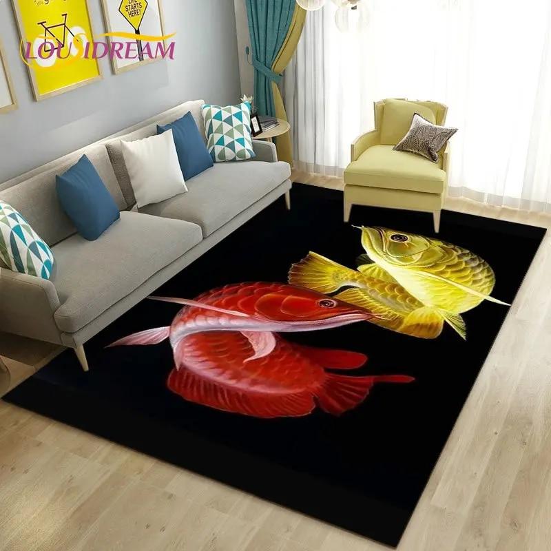 3D Fish Golden Arowana Betta Fish Area Rug,Carpet Rug for Living Room Bedroom Sofa Doormat Decor,Kid Play Non-slip Floor Mat