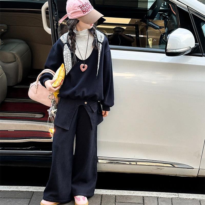Girls' Korean Style Sweatshirt & Casual Pants Autumn/Winter 2025 Set