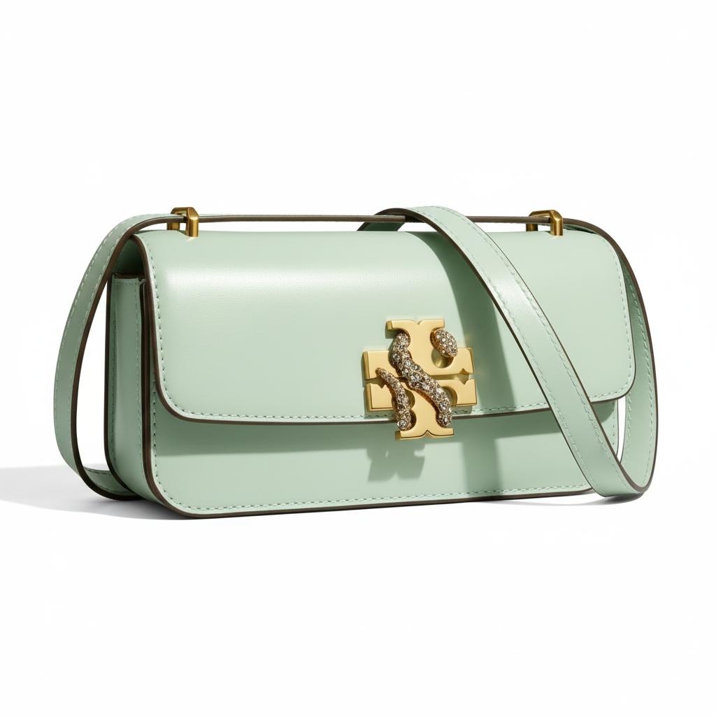 Tory Burch Eleanor Metal Logo Magnetic Closure Rectangular Handbag Women Shoulder Bag Mint-Green 162767-400