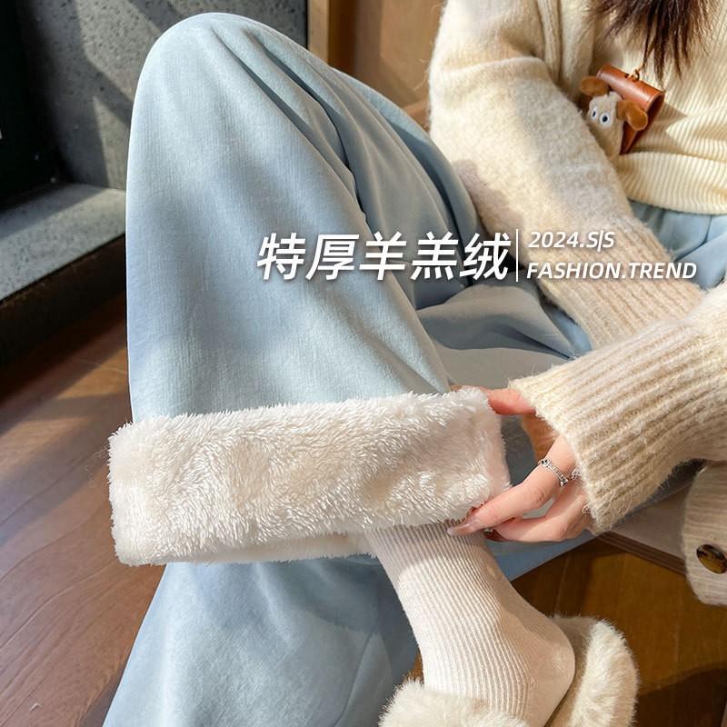 Womens Loose Wide Leg Pants With Elastic Waist Winter 2026 Soft Fleece Lined Comfortable Casual Trousers