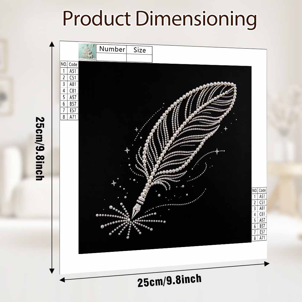DIY Feather Pearl Diamond Painting Set with Frame. 3D Pearl Beads. Home Wall Decor