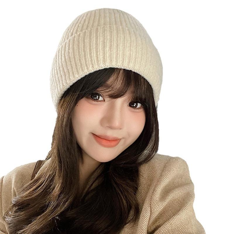 Jesienno-zimowa wersja koreańska wszechstronnej czapki otulającej głowę, damska puszysta ciepła czapka chroniąca uszy, czapka typu beanie, dziergana czapka z grubej wełny