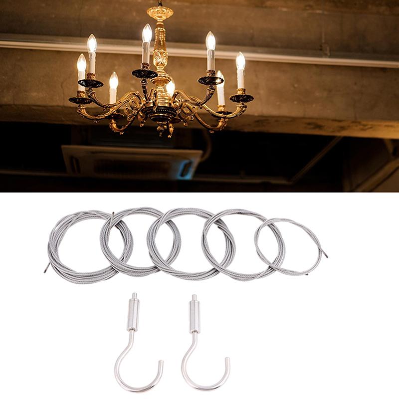 Adjustable Automatic Wire Rope Spring Hook Clothesline Picture Hanging Suspension Code Cable With Curved Hook