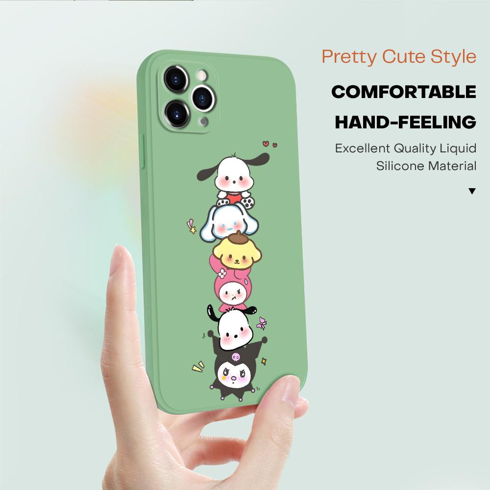 Cute Cartoon Phone Case for iPhone 15 14 13 12 11 Samsung Galaxy A12 A52 S24 S23 Xiaomi POCO Redmi Soft Square Liquid Silicone Cover Casing