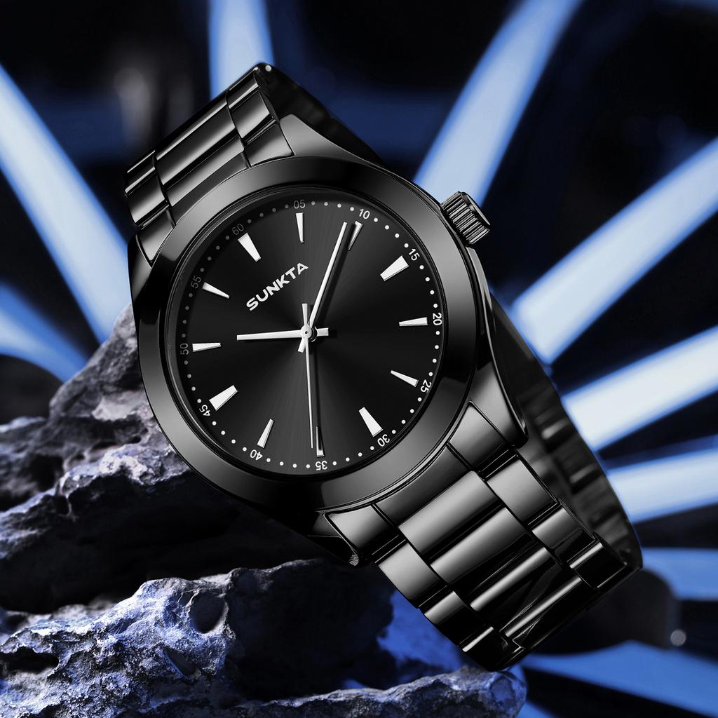 SUNKTA Mens Watches Waterproof Stainless Stainless steel strap for Men Analog Quartz Fashion Business Designer Wristwatch