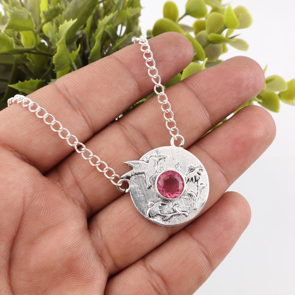 Pink Tourmaline Jewelry, 925 Solid Sterling Silver Gemstone Pendant, Handmade Jewelry, For Memorial Day
