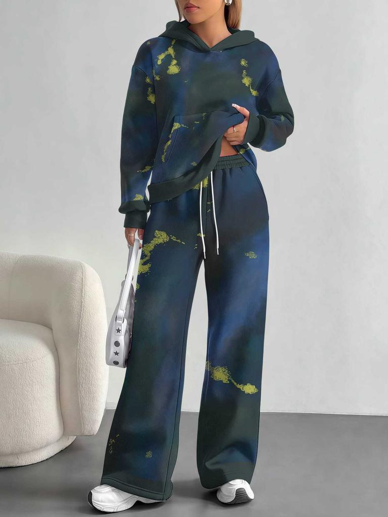 Gradual Change European And American Autumn And Winter Casual Long-Sleeved Suit Women'S Hooded Sweater Trousers Two-Piece Set