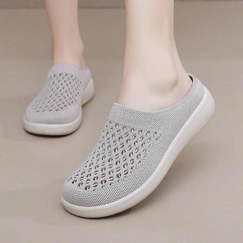 New summer women's shoes casual lazy shoes fashionable semi-drag breathable mesh surface thick sole one pedal versatile mother shoes