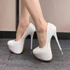 Fashion Thick-soled High-heeled Shoes Large Size 45 Sexy Slip-on High-heeled Shoes Wedding Shoes Banquet Shallow-mouth Heel Height 16cm