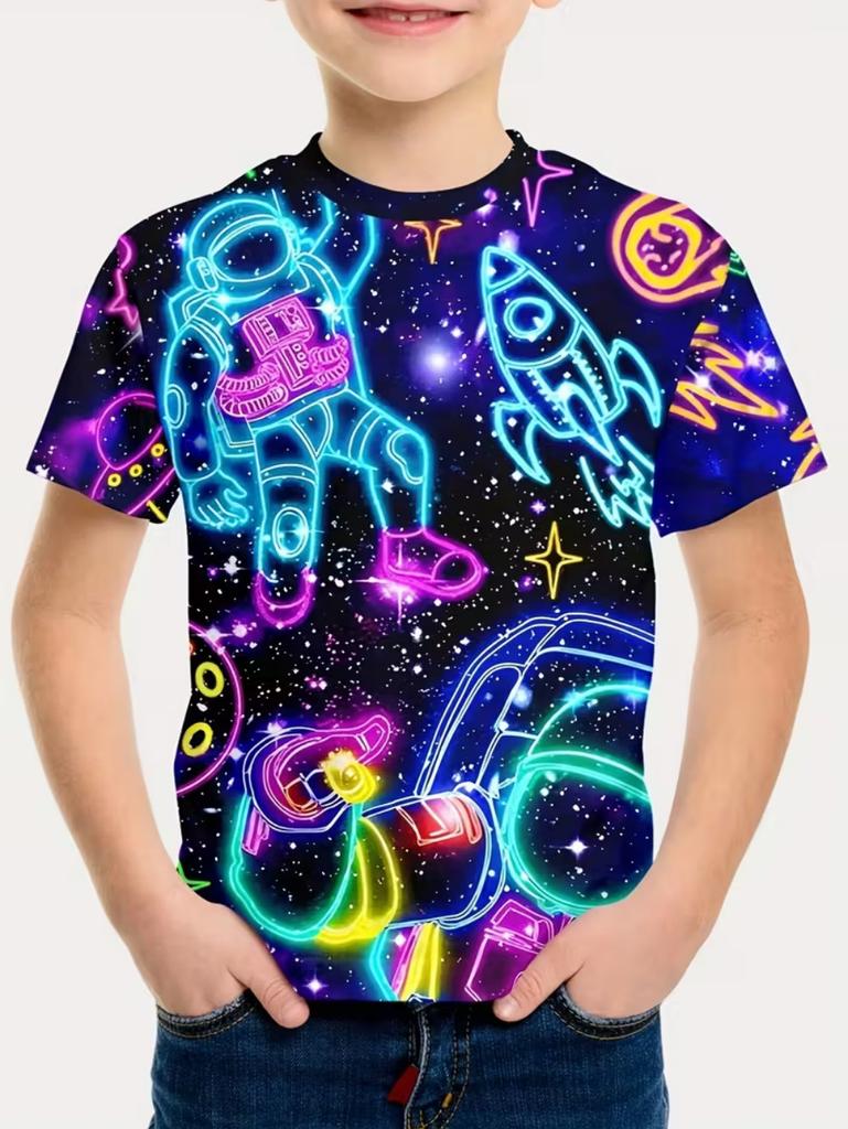 Jungen Kinder Kleidung Stylisch Cartoon Weltraum Astronaut Grafik T-Shirts Jungen Mädchen Sommer Kurzarm Outdoor Kleidung für Kinder