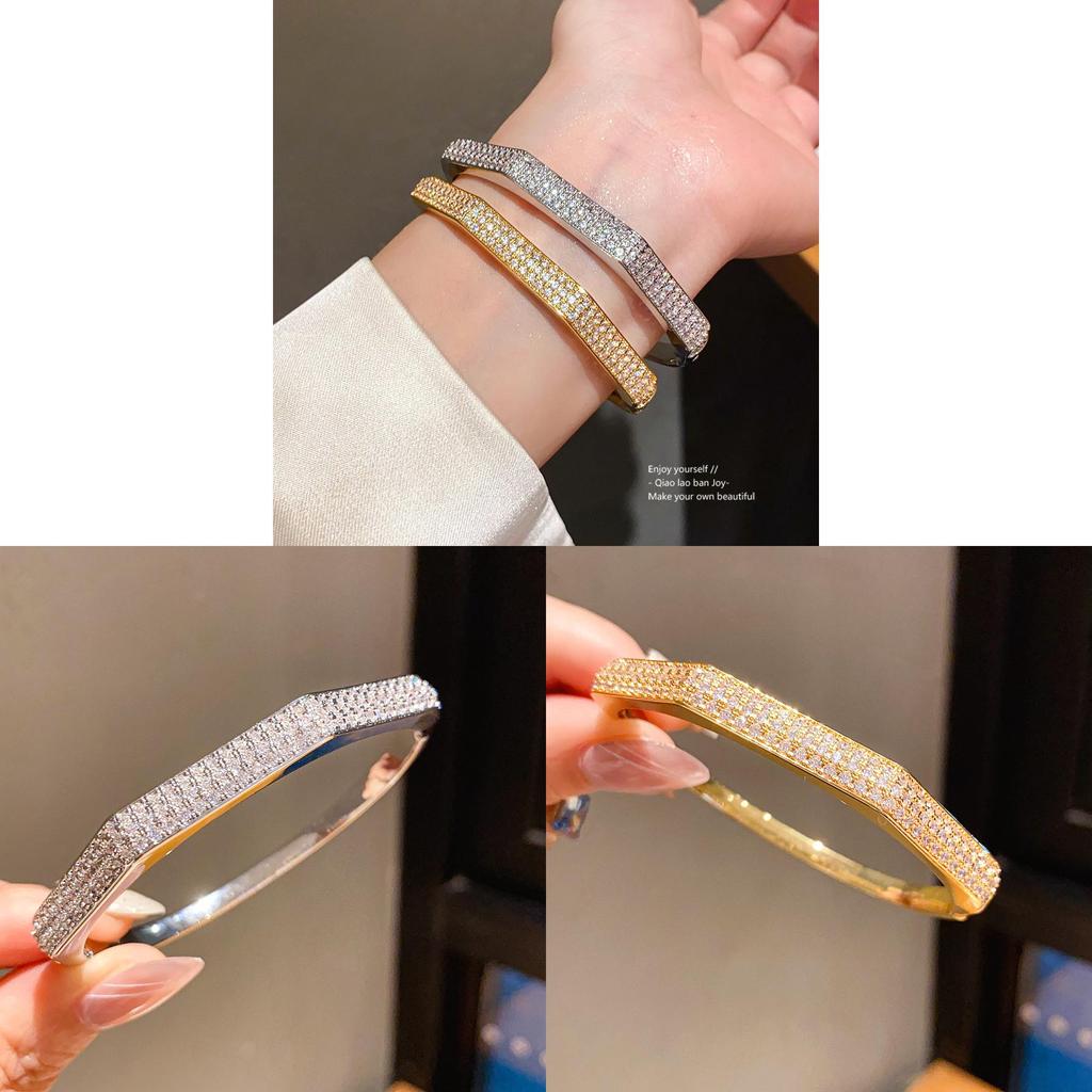 Copper Zirconia Clasp Bracelet With Geometric Design For Fashion And Office Wear
