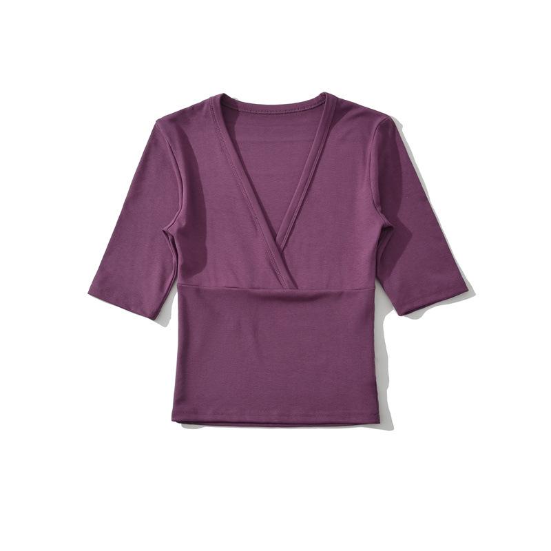 Elegante Camiseta Cruzada en V con Ceñido a la Cintura para Mujer - Capa Base de Manga Corta para Verano
