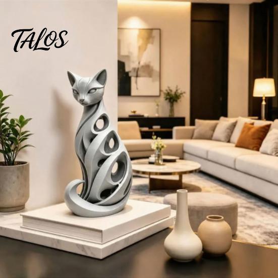 Birthday Presents for Friends 3D Printed Spiral Cat Figurine, Hollow Modern Abstract Sculpture Decorative Figurines Living Room Desk Shelf, Minimalist