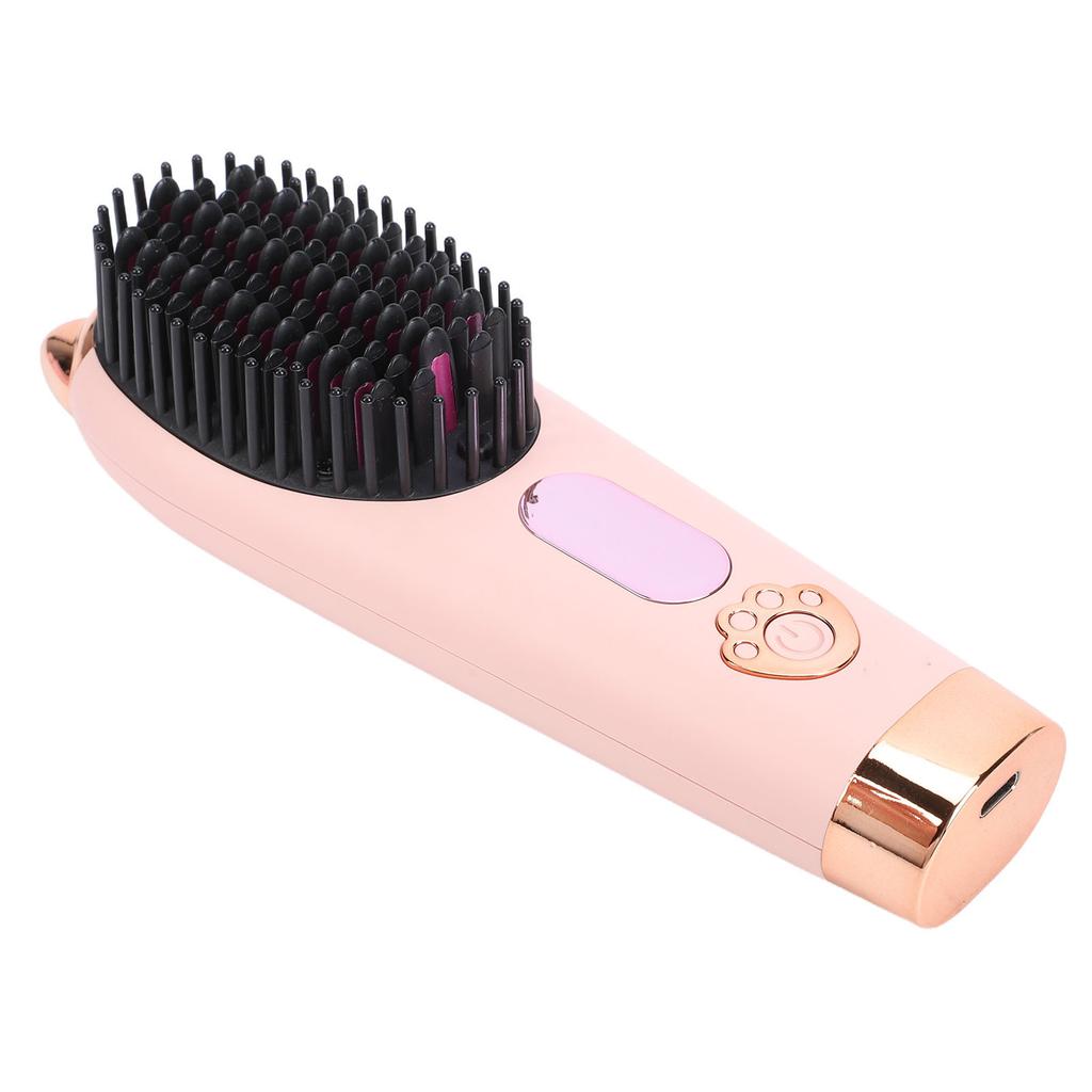 Cordless Straightening Brush 3 Temperature Settings 3000mAh Battery Portable Hair Straightener Brush Pink