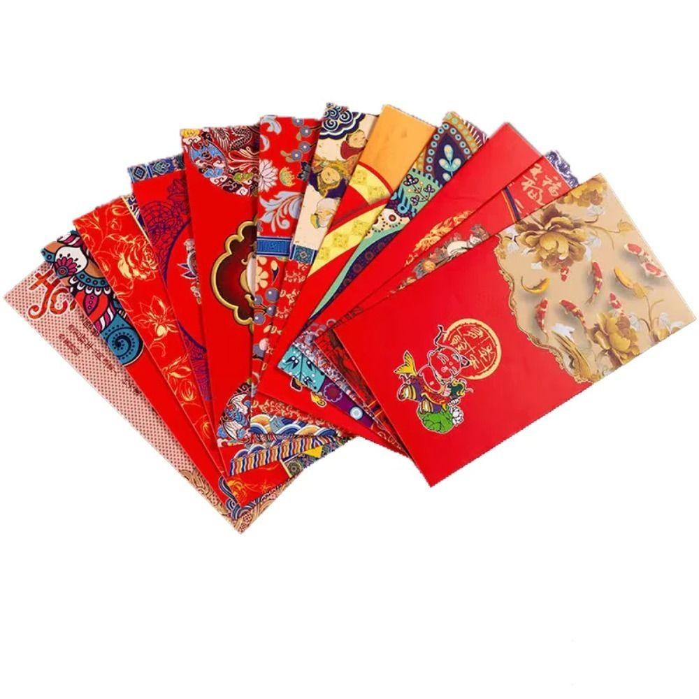 12pcs Paper Lucky Money Bless Pocket Cartoon Red Pocket Chinese Style New Year Red Envelope  Decor