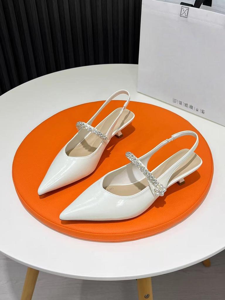 Summer new pointed rhinestone pearl high fashion temperament low heel bag head fashion temperament single shoes women