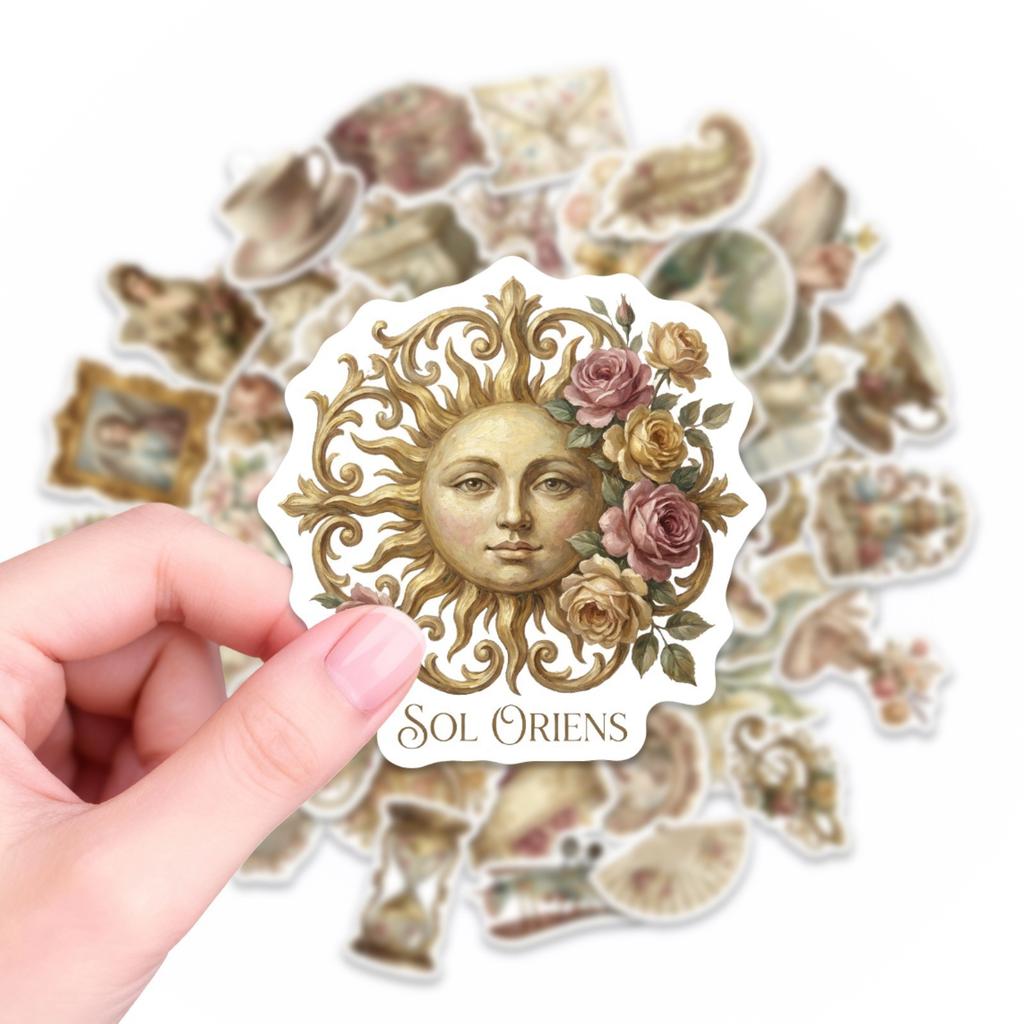 50 Retro Romantic Stickers Literary Fresh And Simple Stickers Diy Mobile Phone Computer Water Cup Decoration Waterproof