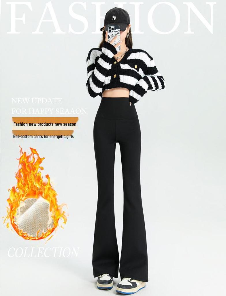Women's High-Waist Fleece Flare Pants – Floor-Length, Loose Fit, Autumn/Winter Fashion