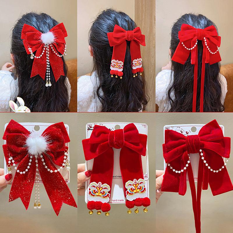 Rote Schleife Band Haar Clip Jahr Haarnadel Kawaii Haar Zubehör Für Frauen Mädchen Frühling Festival Haar Ornament