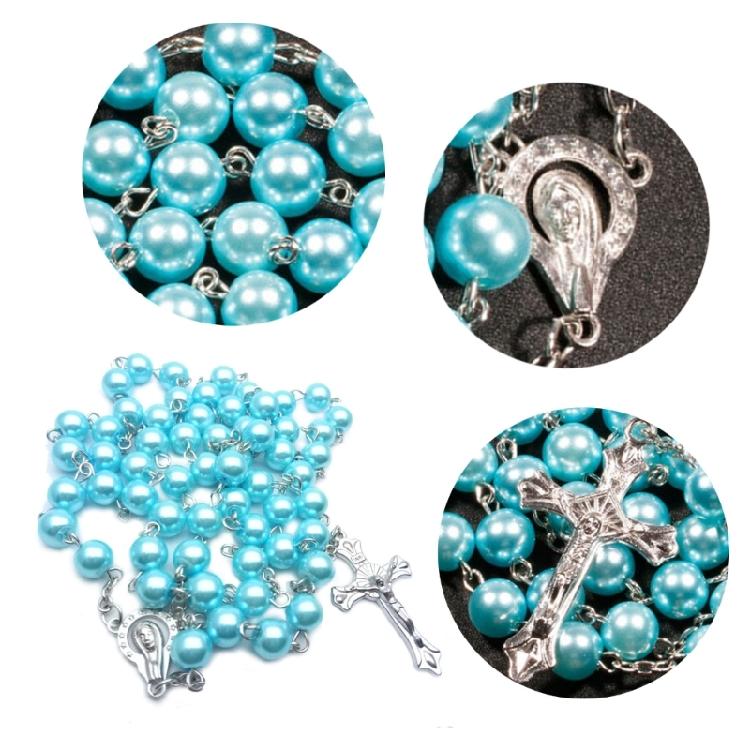 Religious Rosary Necklace Cross Pendant Neck Chain Crucifix Charm Christening