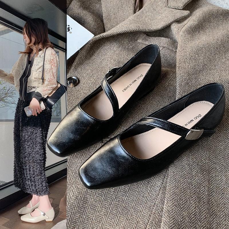 With small leather shoes square head 2025 retro Mary Jane shoes light mouth single shoes summer new temperament women's shoes word French
