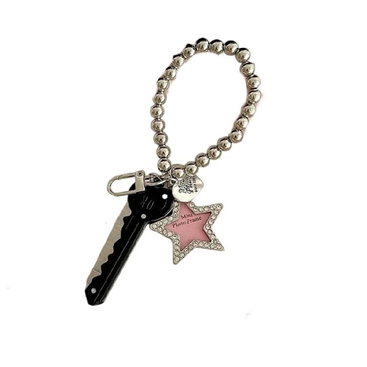 

Rhinestones Embellished Alloy Metal Keychain in Star Dog Bone Design for Cool Outfits and Gift чорний