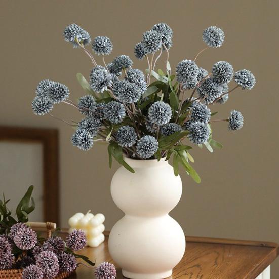 Faux Silk Pompon Mum Artificial Flowers 5 Heads Autumn Ball Chrysanthemum