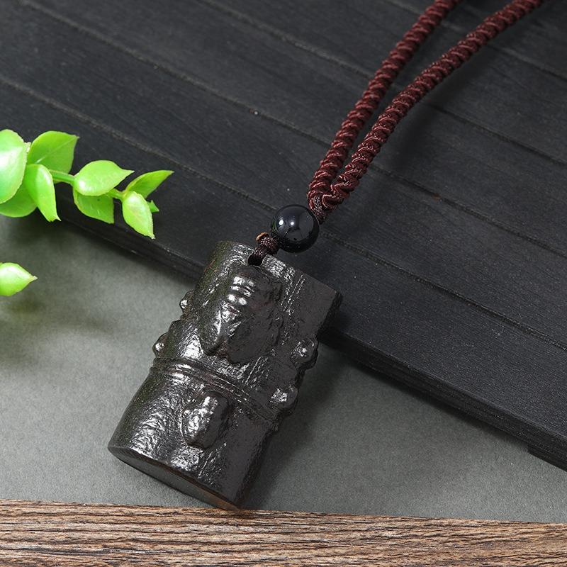 Hand-carved Mahogany Necklace Retro Femininity Long Autumn and Winter Sweater Chain Cotton and Linen Accessories