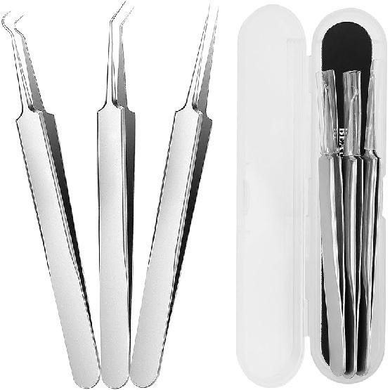 WSYUB Blackhead Tweezers,Upgrade Professional Facial Blackhead Remover Tweezers, Extraction Tools for Estheticians,Ingrown Hairs Tweezers 1 Count (Pack of 3)