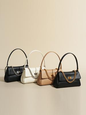 Women's Cowhide Crossbody Bag with Chain Small Design High-End Handbag for Office Workers Single Shoulder Fashi Accessory