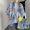 Hawaiian Floral Men's Trendy Loose Ice Silk Casual Sports Set: Travel Beach Shirt & Shorts Two-Piece