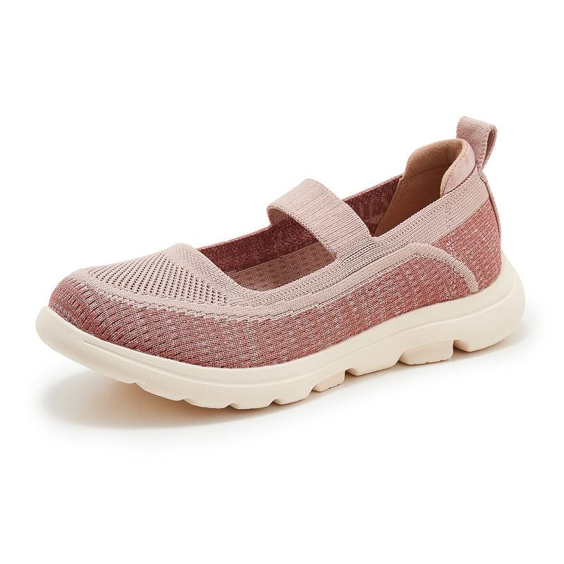 Genuine Leather Single Shoes Autumn Winter Light Pad Anti-Slip Round Toe Flying Knit Breathable Mother Single Shoes For Women